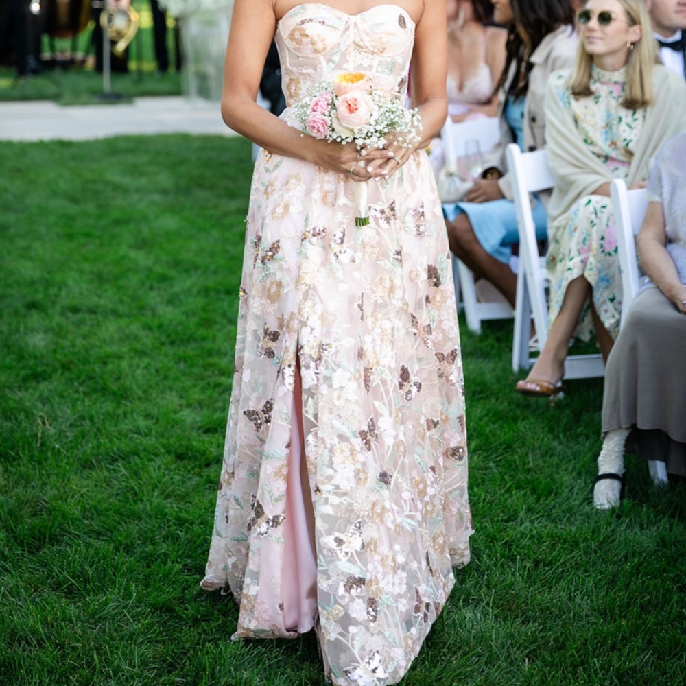 Nox Anabel sequin floral light pink gown